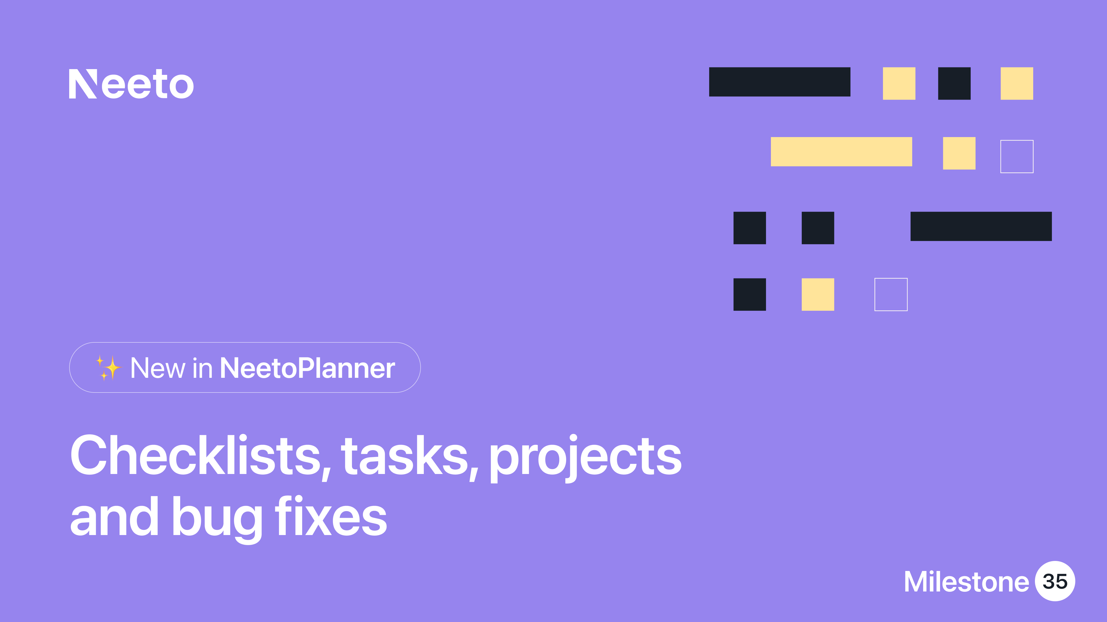 Milestone M35 - checklists, tasks, projects and bug fixes